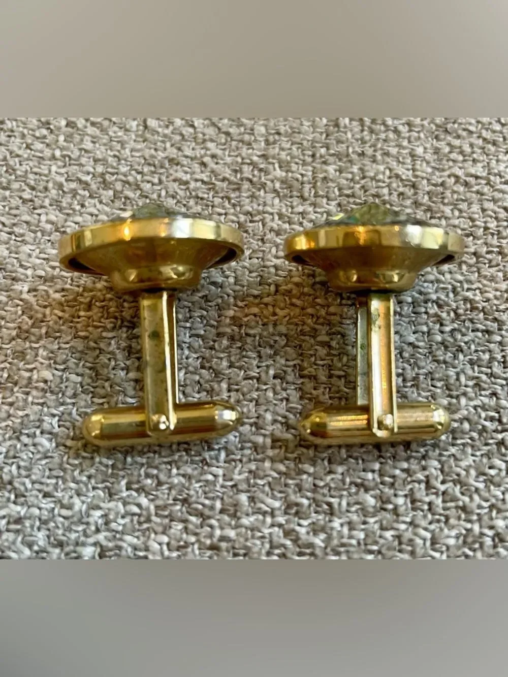 Vintage Rivoli Cufflinks Gold Tone Volcano Vitrail Glass Multicolor Statement